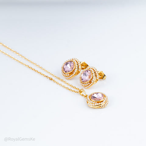 Pink Blush Pearl-Halo Pendant Set