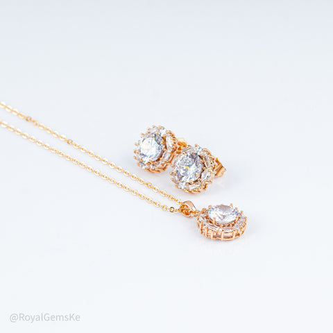 Luminous Royal Rosé Halo Pendant Set