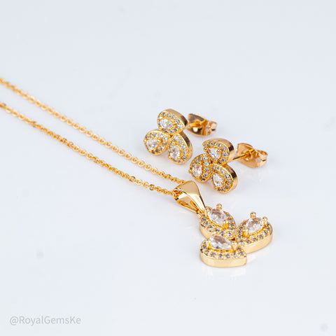 Golden Trinity Clover Pendant Set