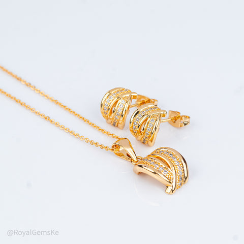 Golden Embrace Pave Pendant Set