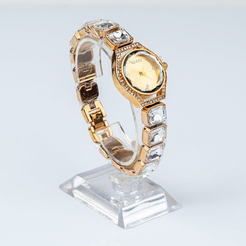 Gucci Gold-Tone Crystal Bracelet Watch