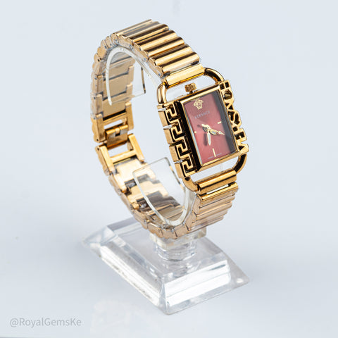 Versace Crimson Greco-Roman Logo Tank Watch