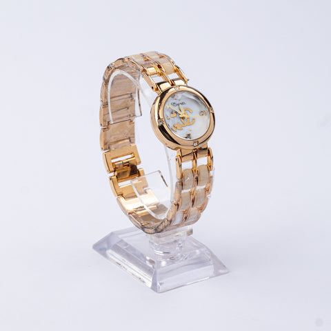 Pearl Emblem Gold Watch
