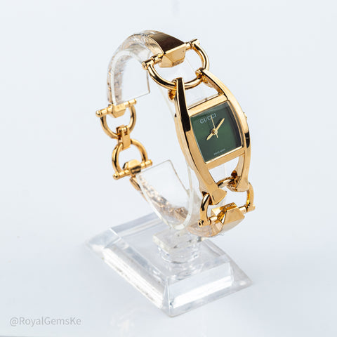 Luxe Gucci Deep Green Sunray Bangle Watch