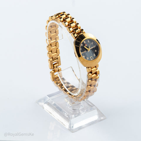 Luxe Rado Obsidian & Gold Oval Bracelet Watch