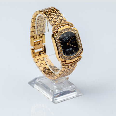 Radiant Noir Crystal-Encrusted Timepiece