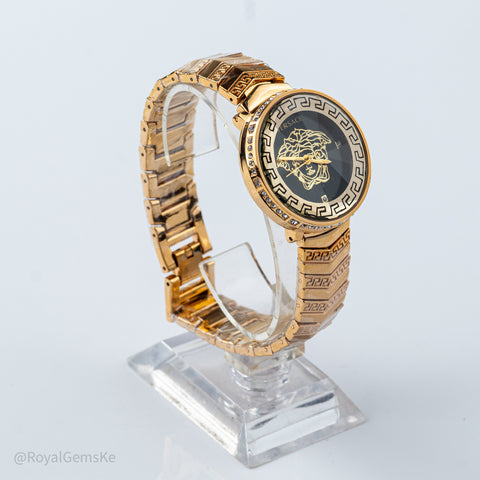 Versace-Inspired Medusa Gold Watch