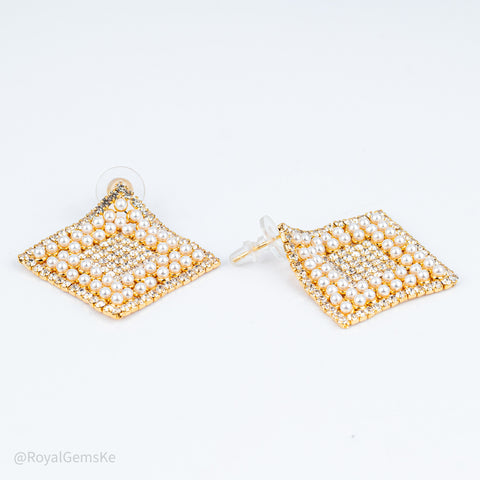 Gilded Diamond Pavé Rhombus Earrings