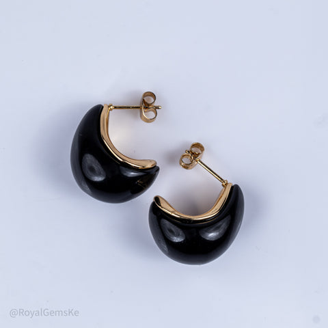 Onyx Black Glossy Crescent Drop Earrings