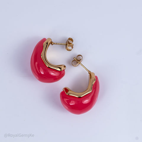 Red Glossy Crescent Drop Earrings