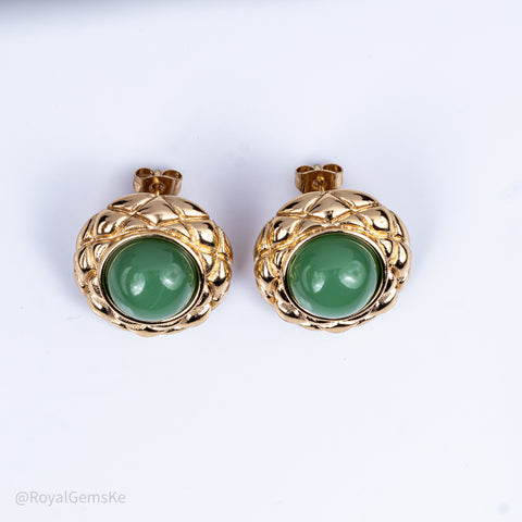 Olive Green Dome Button Earrings