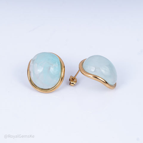 Blue Quartz Swirl Button Earrings
