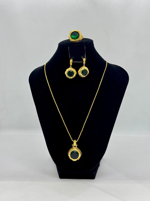 Emerald Royal Gold Chunky Pendant Set