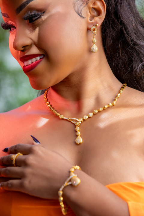 Imperial Pear-Lustre Y-Necklace Ensemble