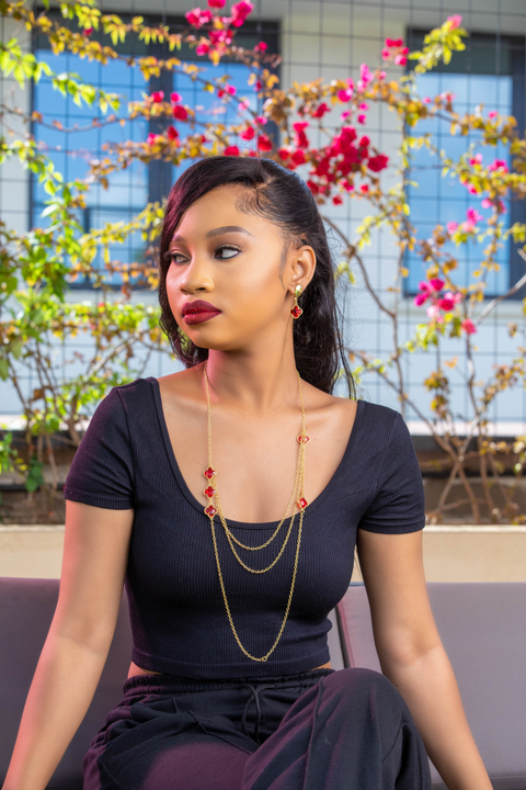 Crimson Alhambra Triple-Chain Set