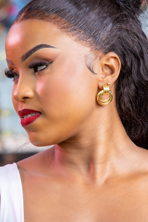 Solaris Triple-Ring Button Earrings