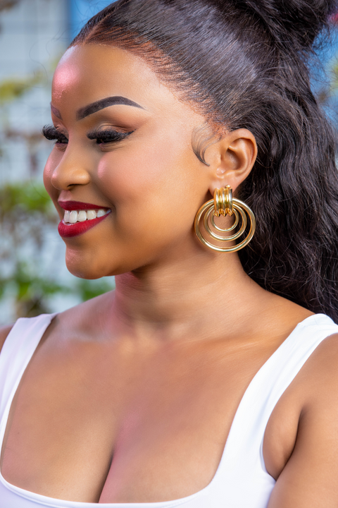 Luxe Trinity Ring Button Earrings