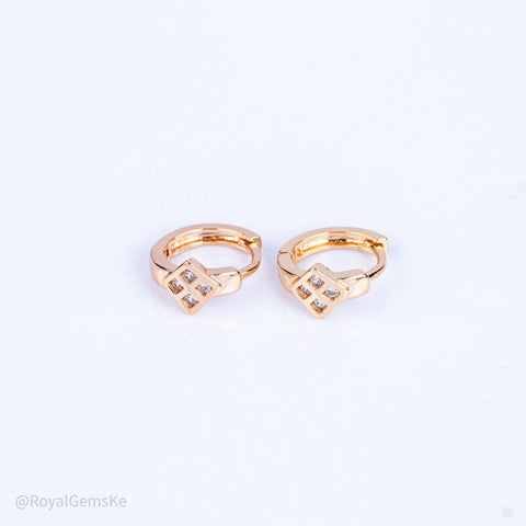 Diamond Grid Charm Mini Hoops