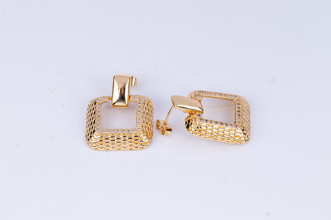 Gold Textured Square Hoop Earrings