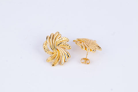 Swirl Leaf Button Earrings